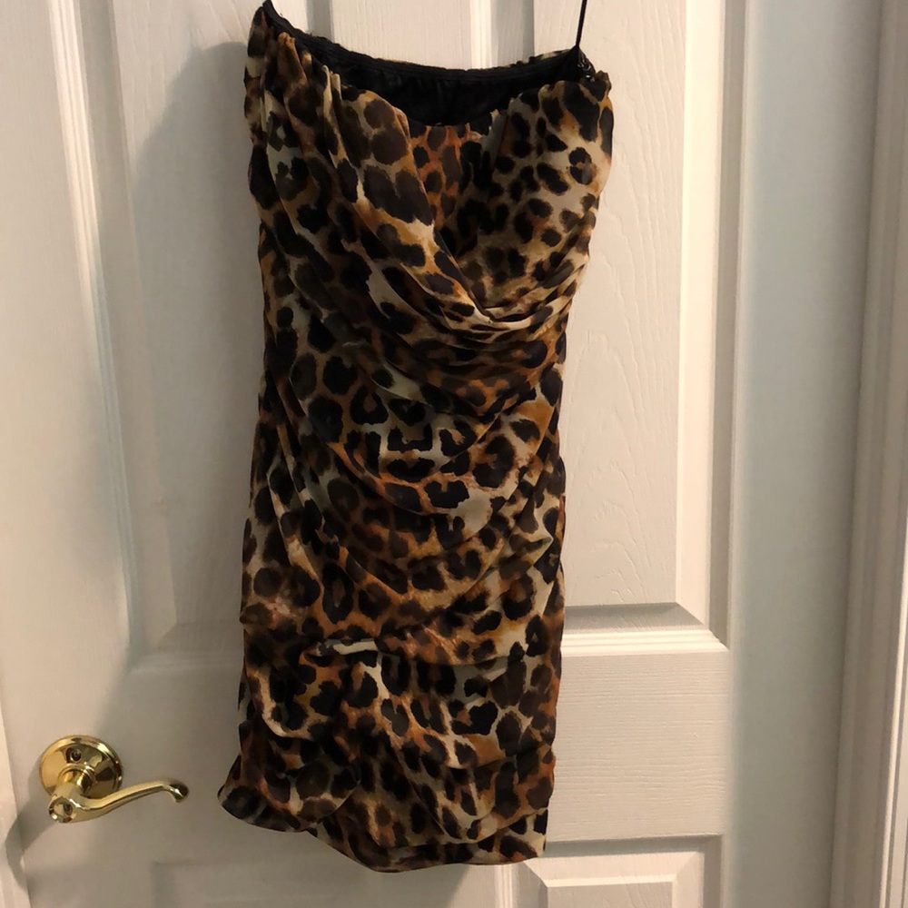 Express leopard strapless dress
